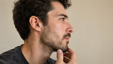 Man met een dunne baard die voller begint te worden, van opzij gezien